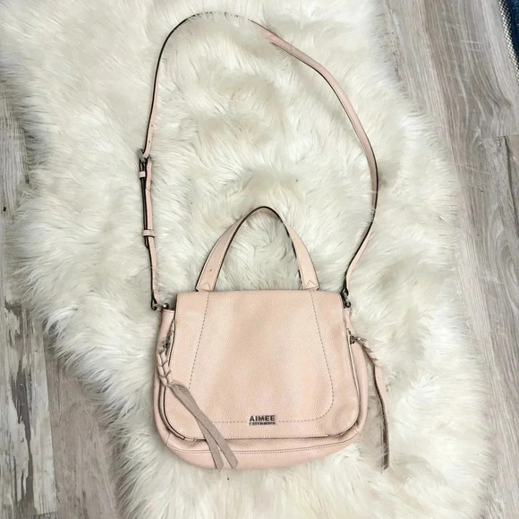 Aimee Kestenberg light blush pink leather saddle shoulder crossbody bag